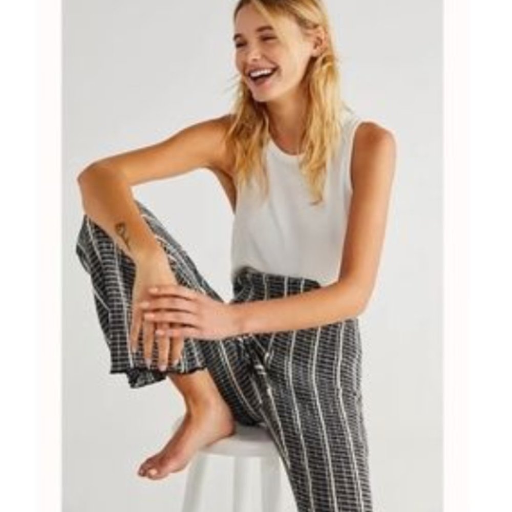 Free People Black and White Plaid Flare Pants